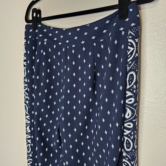 Cabi 8 Blue Trouser Pants Paisley High Rise Wide Leg  5176 Office Career Boho - Picture 9 of 10